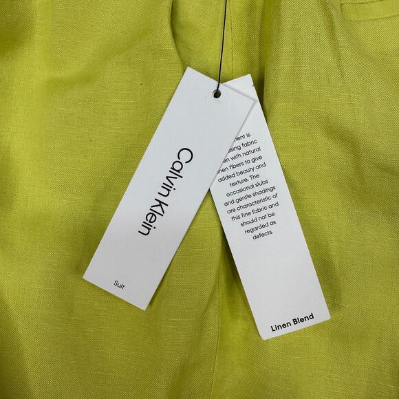 Calvin Klein Pants Linen Blend WMNS 14 Lime Yellow Lined Straight Leg High Rise - Picture 11 of 16